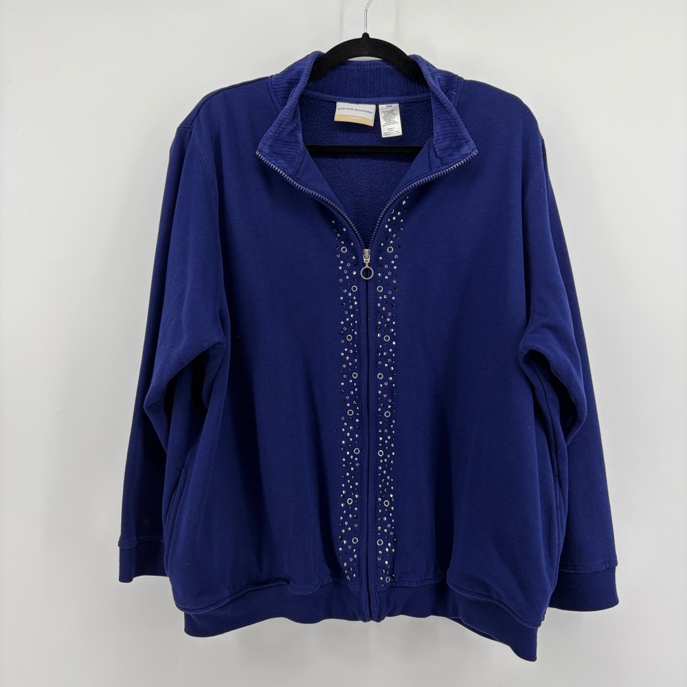 Alfred Dunner Sweatshirt Royal Blue Women 22W Zip Front Rhinestone‎ Embellished